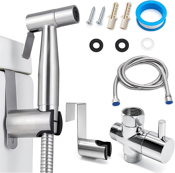 Verstellbares, Tragbares Bidet-duschset Aus Edelstahl Mit 1,5 M Schlauch Und T-adapter Für Badezimmer, Toilette Und Haustierhygiene