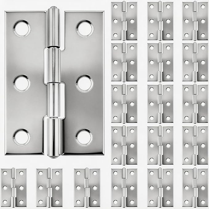 Set Mit 20 Türscharnieren Aus Edelstahl Mit Integrierten Befestigungslöchern, Robusten Verbindern Und Klavierband Für Schränke, Möbeltüren, Regale, Kommoden Und Wohnmöbel.