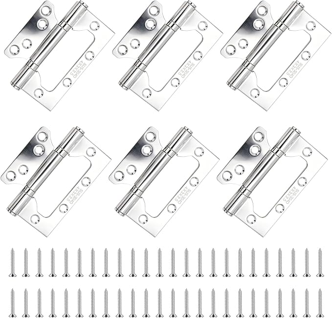 Set Mit 6 Türbändern Aus Edelstahl, 10,2 Cm, Robuste Kugellagerbänder Für Holztore, Schränke, Fenster, Außen- Und Innenbereich, Mit 48 Schrauben (silber)