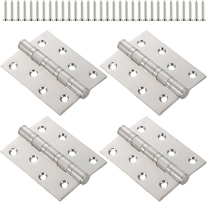 Hochleistungs-türscharnier (10 Cm) – 4er-set Edelstahlscharniere – Gebürstete Silberoberfläche, Inklusive Schrauben – Rostfrei Und Langlebig