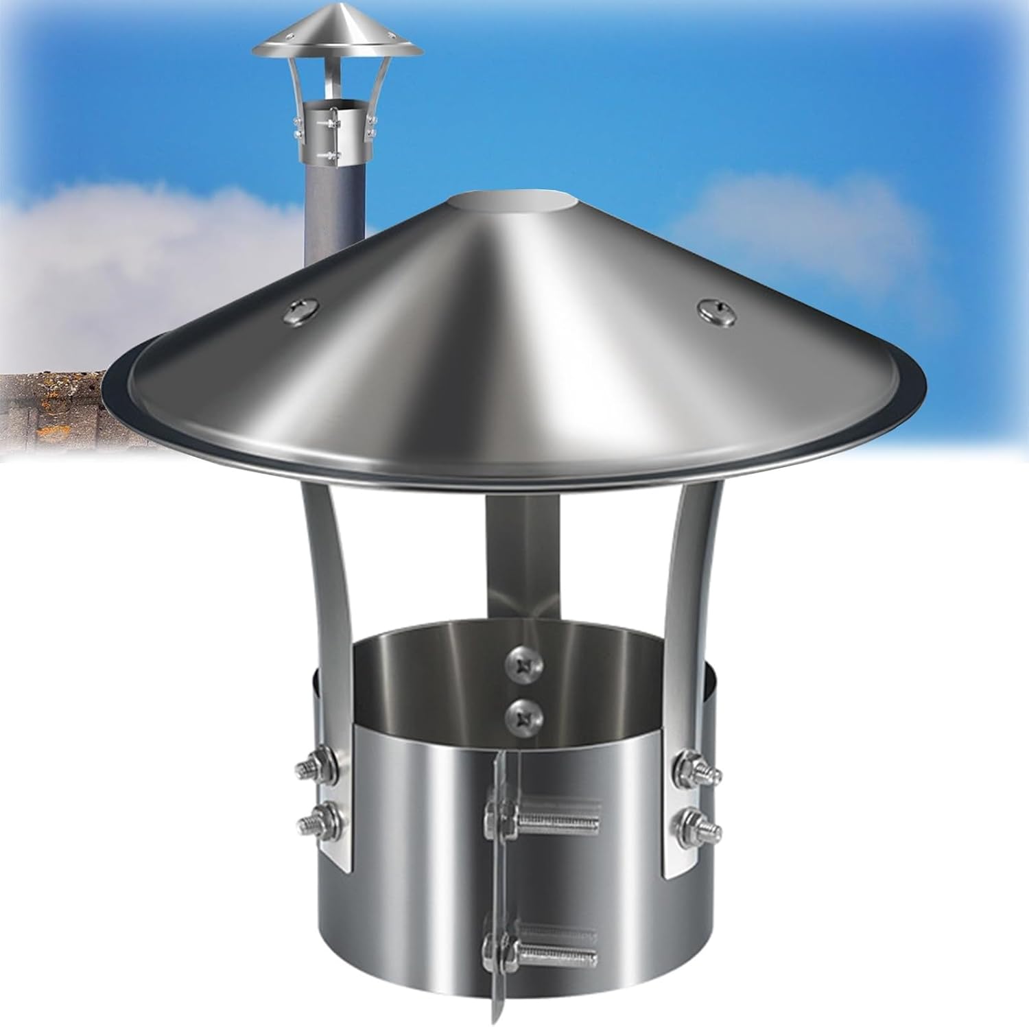 Runder Schornsteinaufsatz, Schornsteinaufsatz Aus Edelstahl, Regenkappe, Schornsteinabdeckung Für Die Außenbelüftung, Für Ofenrohre, Verstellbare Schornsteinhaube (110 Mm/4,33 Zoll)