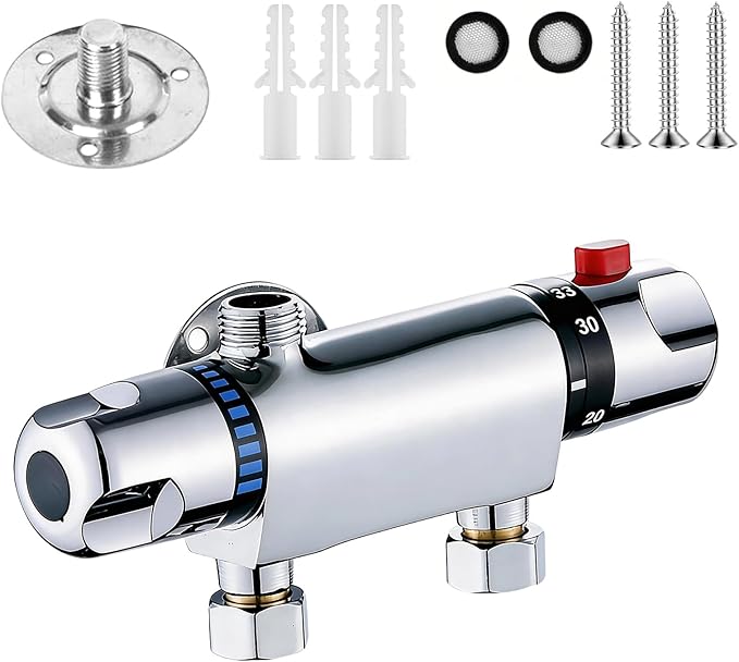 Thermostatische Duscharmatur Aus Verchromtem Messing, Duscharmatur Mit 38°c-sicherheitsknopf, Wandmontierte Thermostatarmatur Für Badezimmer