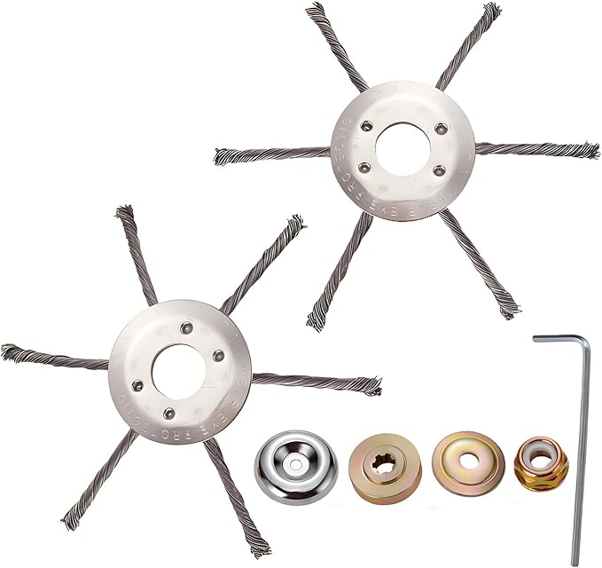 Agsyffd 2er-pack Drahttrimmerköpfe Aus Stahl, 230 Mm Universal-freischneider Mit 5-teiligem Adapterset Für Benzinrasenmäher, Robustes, Geknotetes Drahtdesign