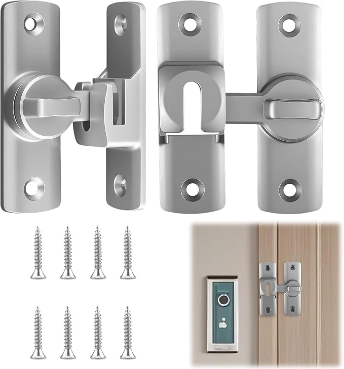 Stück Türriegel, 90°/180° Aluminium-schiebetürriegel Mit 8 Schrauben, Kippriegel-verschluss Für Türen, Fenster, Schränke, Erkerfenster (silber)