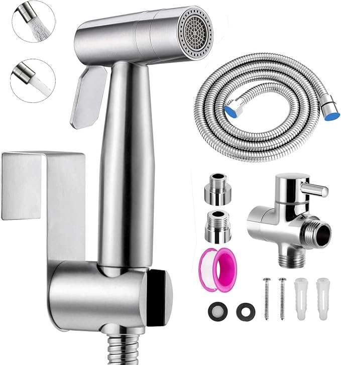 Bidet-sprühset Für Toilette, Doppelfunktions-sprühkopf, Einfach Zu Installieren, Sprühkopf Für Die Tägliche Intimhygiene, Wandmontage-schlauchset (silber)