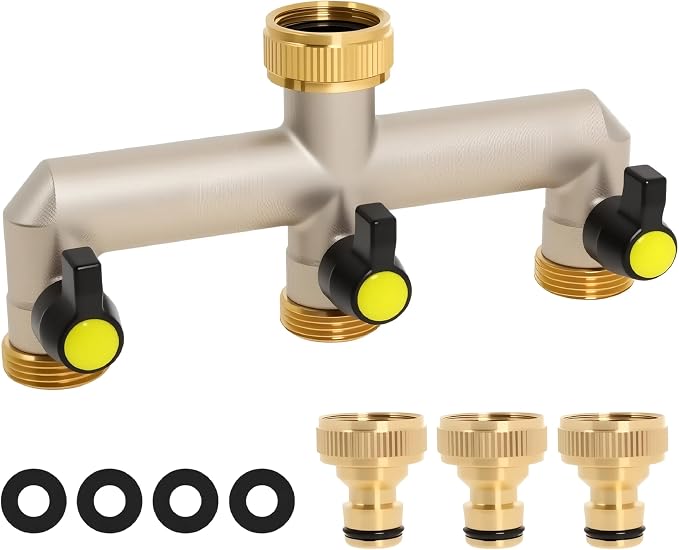 Elecbee 3/4" Messing 3-wege-wasserverteiler, 3-wege-gartenwasserhahn Mit Kugelventil Und Schlauchanschluss Zur Regulierung Und Absperrung Des Wasserflusses Für Familie Und Garten