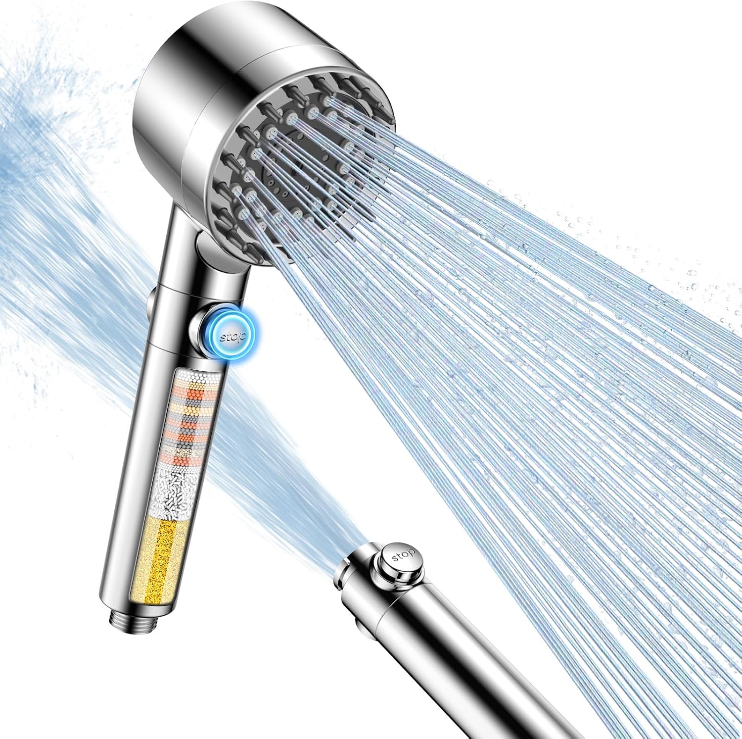 Antikalk-duschkopf Mit 15-lagigem Filter, 3+1 Strahlarten, Hohem Wasserdruck, Spritzschutzkappe Und Wassersparender Funktion