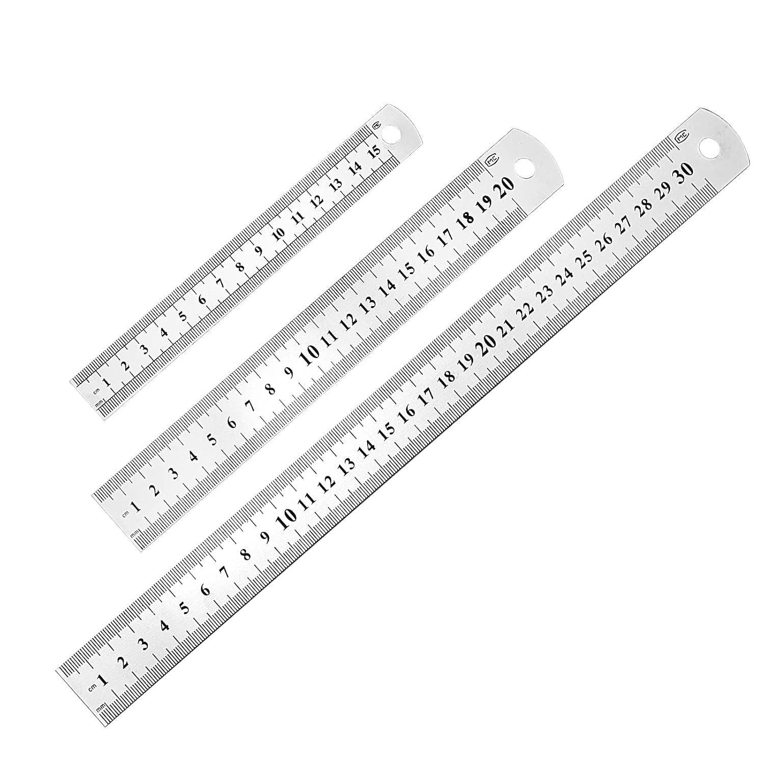 3-teiliges Lineal-set (15 Cm, 20 Cm, 30 Cm) – Werkzeuglineal Für Schüler Und Büro (edelstahllineal), Silber