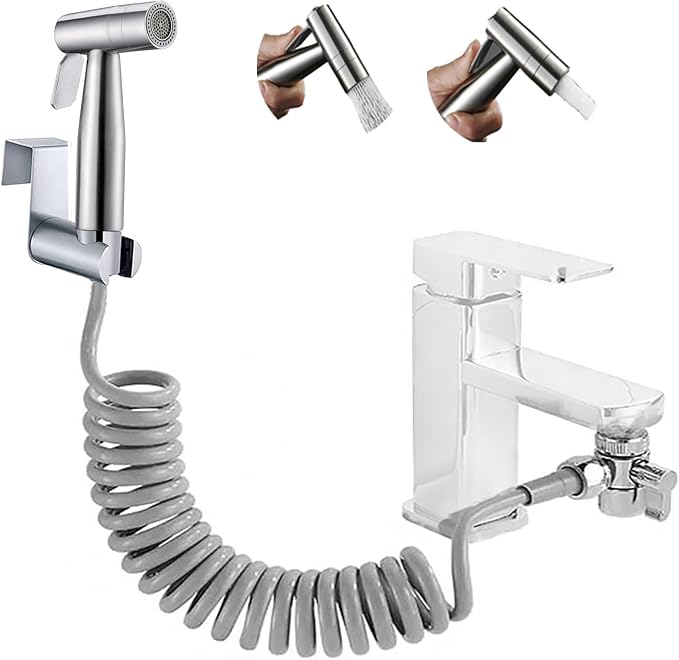 Handbrause Mit Doppelfunktion Und Edelstahldüse Zur Windelreinigung, Inklusive Spenderhahn, Schlauch Und Wandhalterung