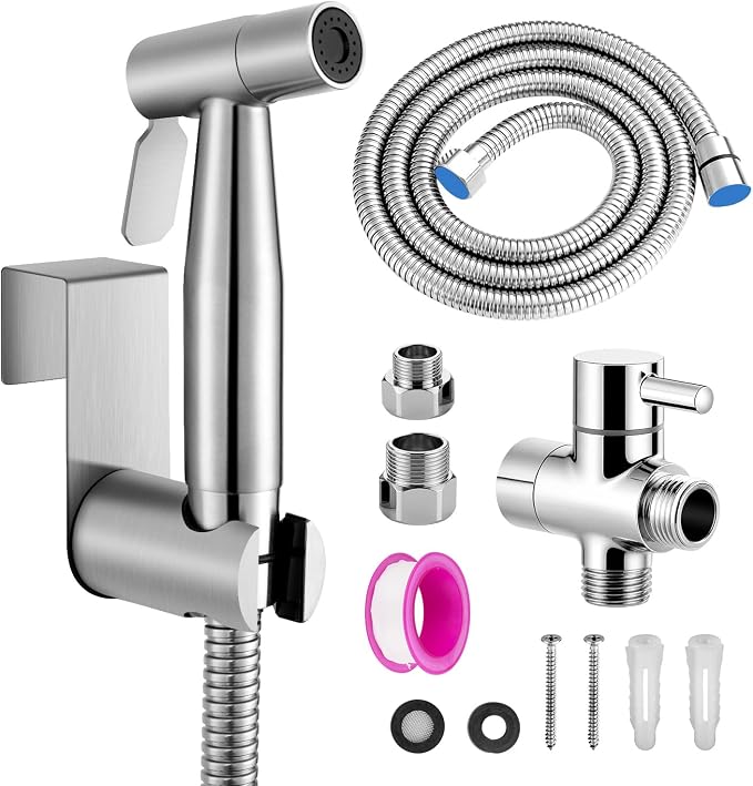 Bidet-sprühkopf Für Die Toilette, Komplettes Toiletten-set, Sprühkopf Für Die Tägliche Intimhygiene, Duschkopf Mit Schlauch, G1/2"- Und G3/8"-adapter, Silber