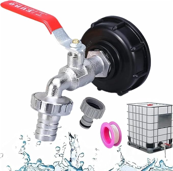 Ibc-wassertankadapter Mit 1/2"-gewindeanschluss, Ibc-wasserhahn Für 1000-liter-tanks, Regenwassernutzung, Gartenschlauchanschlüsse Mit Großem Gewinde 60 Mm (1/2")