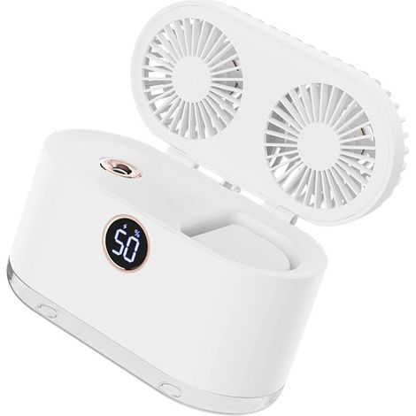 Kompakter 2-in-1-ventilator Und Luftbefeuchter, Usb-aufladbar, Mit Blauen Rotorblättern, Tragbar Und Leistungsstark, Ideal Für Büro Oder Schlafzimmer (weiß)