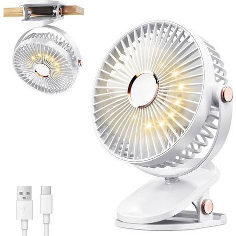 Tragbarer Usb-clip-ventilator, Leiser Tischventilator Mit Eingebautem Led-licht, Ideal Für Den Persönlichen Gebrauch Zu Hause, Im Büro Oder Am Kinderwagen (weiß)