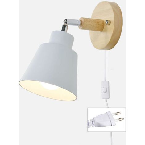 Wandleuchte Mit Ein-/ausschalter Und Integrierter Steckdose, Moderne Und Vintage-macaron-nachttischlampe, E27-fassung, Holzstruktur, Weiße Farbe, Geeignet Für Wohn- Und Schlafzimmer.