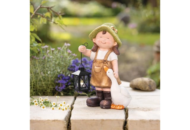 Dekoleidenschaft Dekofigur "Mädchen mit Laterne" Outdoor Gartendeko, Frühlingsdeko Teelichthalter, für Draußen, Balkon & Terrasse