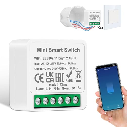 1 Cnbingo 1-wege/2-wege Smart-schaltermodul, Diy Mini-wlan-schalter, Passt Hinter Einen Wandschalter, Kompatibel Mit Alexa Echo, Google Home, Smart Life
