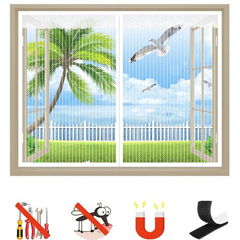Magnetisches Moskitonetz Für Fenster Und Türen, Selbstklebender Netzvorhang Mit Automatischem Verschluss, Ideal Für Fenstertüren – Weiß – 120 X 120 Cm
