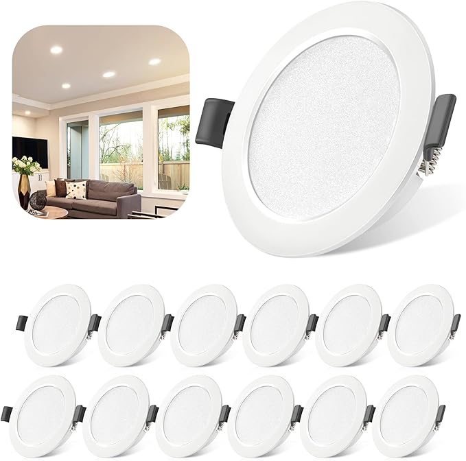 Tailcas 5w Led-einbaustrahler, Ip44, 4000k, Extraflache, Neutralweiße Led-strahler, 450lm, 12er-pack, 68-80mm Einbauöffnung, 230v, 25mm Einbau-deckenleuchte Für Badezimmer, Küche, Wohnzimmer, Flur