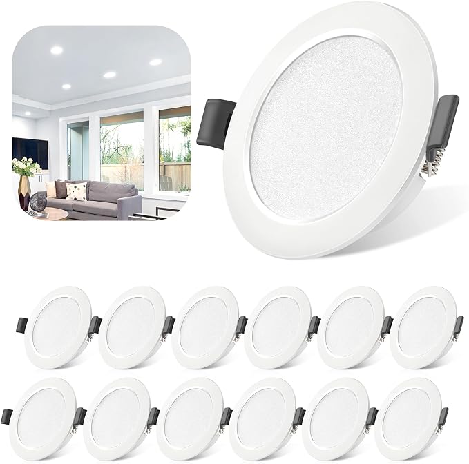Tailcas Extraflache Led-einbaustrahler, 5 W, Schutzart Ip44, 6000 K Kaltweiß, 450 Lm, Mini-einbauöffnung 68–80 Mm, 230 V, 25 Mm Einbautiefe, 12er-pack. Geeignet Für Küche, Wohnzimmer Und Flur.