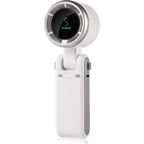Tragbarer, Wiederaufladbarer Mini-ventilator Mit Led-anzeige, Einstellbarem Winkel Und Turbinenmodus, Weiß, 2 Cm — Aquaforge
