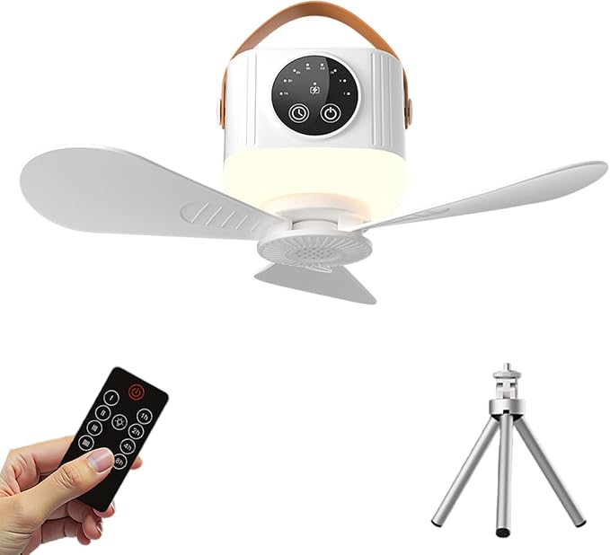 Camping-deckenventilator Mit Fernbedienung, Led-campinglampe Mit Wiederaufladbarem Ventilator (7200 Mah, Leise, 4 Geschwindigkeitsstufen) Für Auto Und Angeln