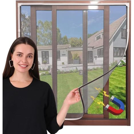 Zuschneidbares Magnetisches Moskitonetz Für Fenster (120 X 130 Cm), Mit Feinem Grauem Fiberglasgewebe, Weißem Rahmen, Inklusive Magnetstreifen Und Befestigungsmaterial