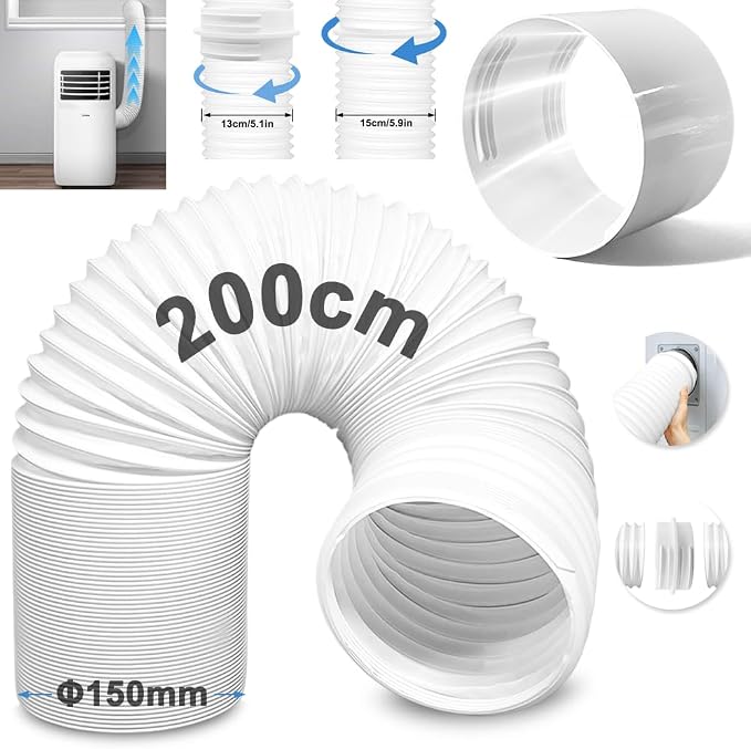 Tragbarer Klimaanlagenschlauch, Pvc-abluftschlauch Für Klimaanlagen, Mit Adapter, 150 Mm Durchmesser, Für Klimaanlagen, Luftentfeuchter, Wäschetrockner, Abluftventilatoren (2 M)