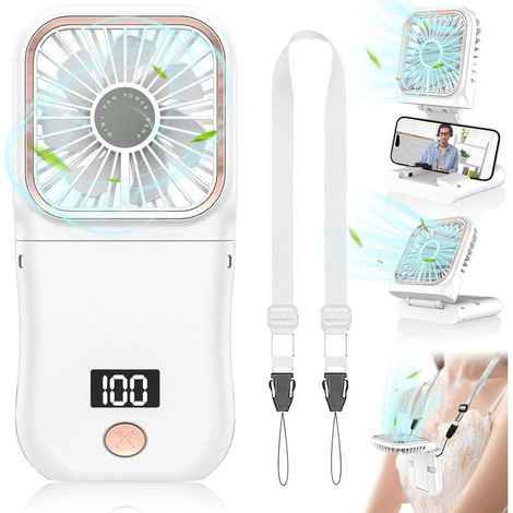 Tragbarer Mini-ventilator, Wiederaufladbar, Mit Led-anzeige, Kleiner Persönlicher Ventilator Für Büro, Tisch, Reisen Und Outdoor-aktivitäten – Weiß