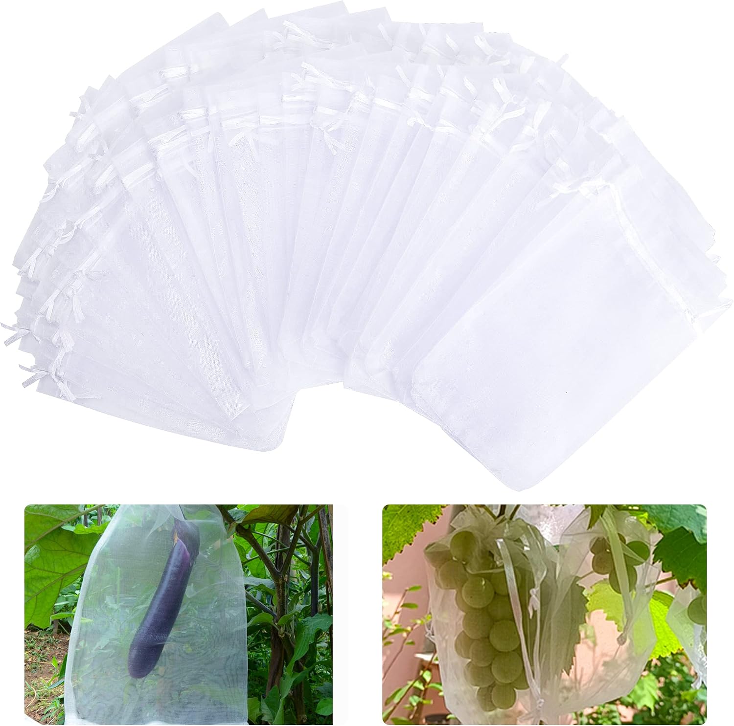 20x30cm, 100 Stück Pro Packung, Durchscheinende Schutzbeutel Für Obst, Netzbeutel Für Gartenpflanzen Und Obst Mit Kordelzug.