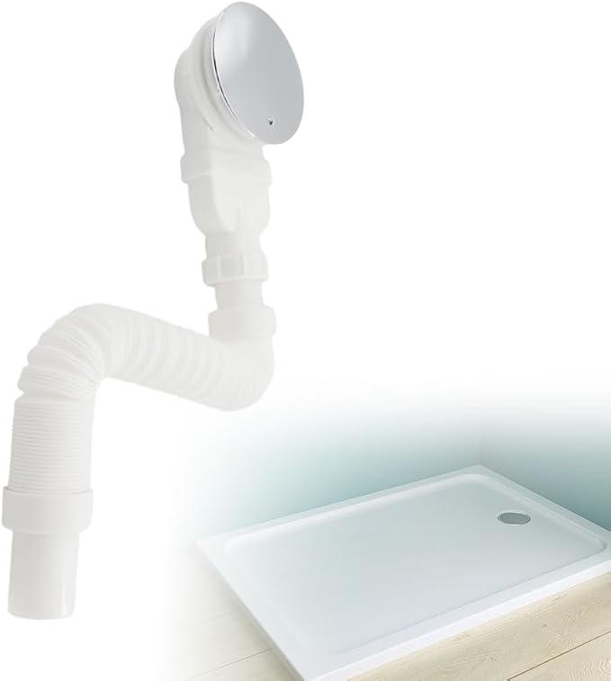 90-mm-duschablauf – Flacher Siphon Mit Extraflachem Duschverschluss – Mit Chromabdeckung – Flacher Duschablauf