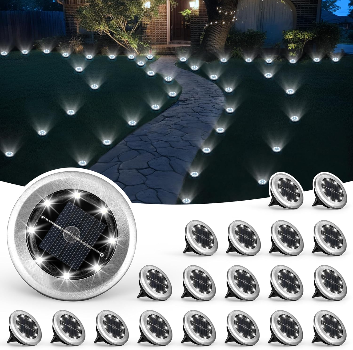 20er-pack Mini-solar-gartenleuchten, Wasserdichte, Solarbetriebene Landschaftsbeleuchtung Für Terrasse, Hof, Einfahrt Und Weg (weiß)