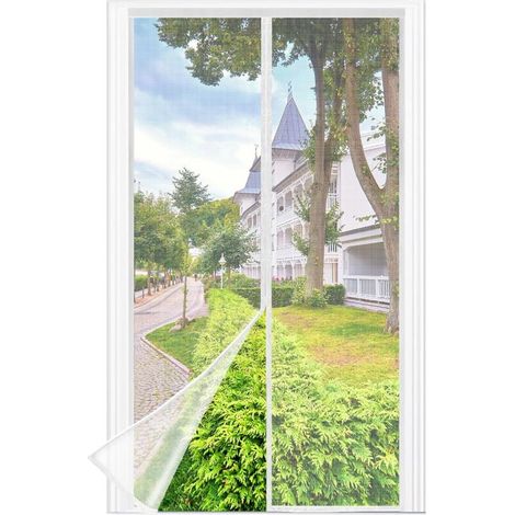 Moskitonetz Für Tür Oder Fenster, 80 X 220 Cm – Feines Weißes Netzgewebe, Selbstschließendes Fliegengitter, Verstärkter 3,8 Cm Klettverschluss Oben Und Integriertes Magnetsystem