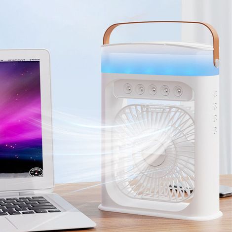Tragbarer Usb-ventilator Mit Luftbefeuchterfunktion, 3 Geschwindigkeitsstufen, Integriertem Timer, Weiß, Aus Abs-kunststoff, Gewicht: 560 G, Abmessungen: 19 X 25,5 Cm, Verdunstungskühler