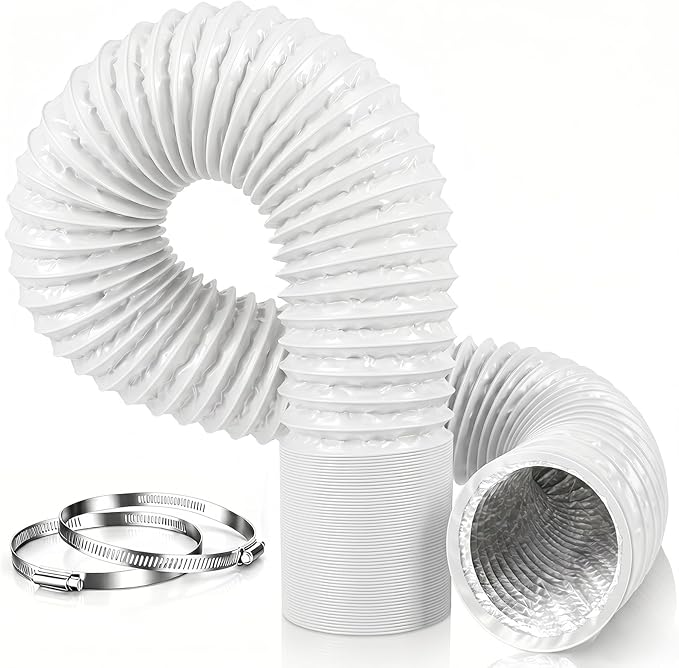 75 Mm (3 M) Langer, Flexibler Pvc-lüftungsschlauch Für Dieselheizungen, Inklusive 2 Schlauchschellen, Ideal Für Abluftanlagen, Klimaanlagen, Wäschetrockner Und Dunstabzugshauben, Weiß
