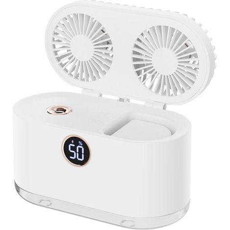2-in-1 Wiederaufladbarer Usb-luftbefeuchter Mit Blauem Flügel, Tragbar Für Büro Und Schlafzimmer, Weiße Farbe