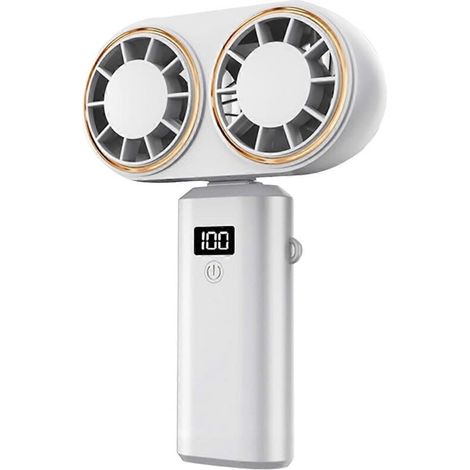 Usb-wiederaufladbarer Tragbarer Ventilator, Blauer Ventilator, Digitalanzeige, Weiß