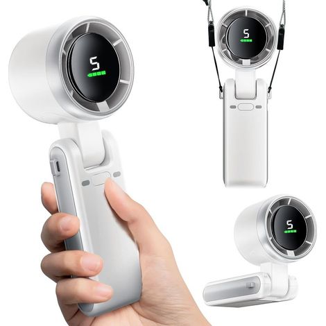 Faltbarer Handventilator Mit Usb-c-schnellladefunktion, 5 Geschwindigkeitsstufen, Inklusive Kabel, Nackenventilator, Weiß