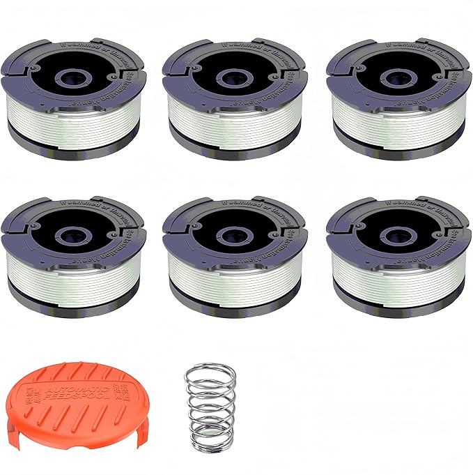 6-teiliges Trimmerfaden-spulenset, Kompatibel Mit Black & Decker, 1,65 Mm Durchmesser, 10 M Länge, Enthält 6 Ersatzspulen, 1 Ersatzkappe Und 1 Feder.