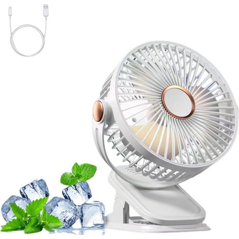 Tragbarer Clip-ventilator Mit Nachtlicht, 5 Einstellbare Geschwindigkeitsstufen, Usb-anschluss, Ideal Für Camping, Weiß, 1200-ah-akkukapazität