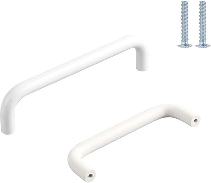 Set Mit 2 Weißen Schrankgriffen, Ø 10 Mm, Küchentürknöpfe, Weiße Schrank- Und Schubladengriffe, 96 Mm Lochabstand