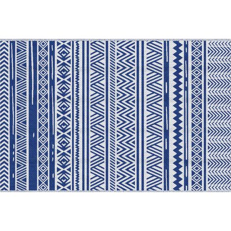Wendbarer Outdoor-teppich Mit 2 Mustern – 310 G/m² Uv-beständiges Polypropylen – 140 X 200 Cm – Blau Und Weiß – Für Terrasse Und Balkon