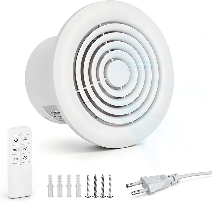 100-mm-abluftventilator, 2 Richtungen, 3 Geschwindigkeiten, 100 M³/h Luftleistung, Ipx4 Wasserdicht, Mit Fernbedienung, 15-w-leiseventilator Für Bad, Küche, Wc Und Garage