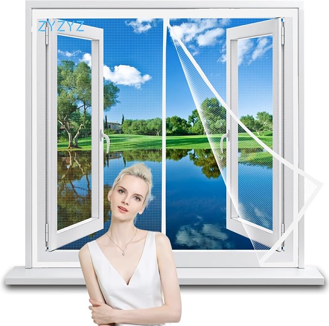 Fenster-moskitonetz, 120 X 225 Cm, Weiß, Selbstklebend, Kein Bohren Erforderlich, Zuschneidbar, Feinmaschig, Schutz Vor Fliegen Und Mücken.