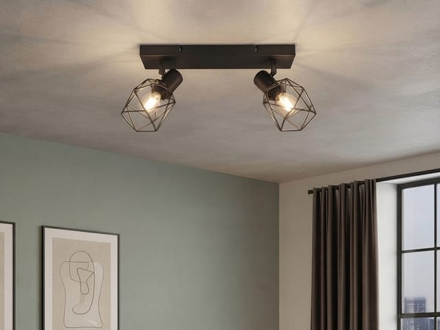 meineWunschleuchte Deckenspots, ohne Leuchtmittel, Decken-lampe Industrie-Design mit 2x Draht Lampen-schirm, Breite 30cm