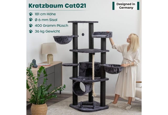 Happypet Kratzbaum, Gesamthöhe: ca. 181 cm, Haus: 30 x 34 x 34 cm, Spieltau: 92 cm Lang
