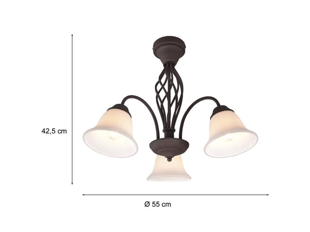 TRIO Leuchten LED Deckenleuchte, Dimmfunktion, LED wechselbar, extern dimmbar, Warmweiß, groß-e im Landhaus-stil Rostoptik mit 3 Glas Lampenschirmen, Ø 55cm