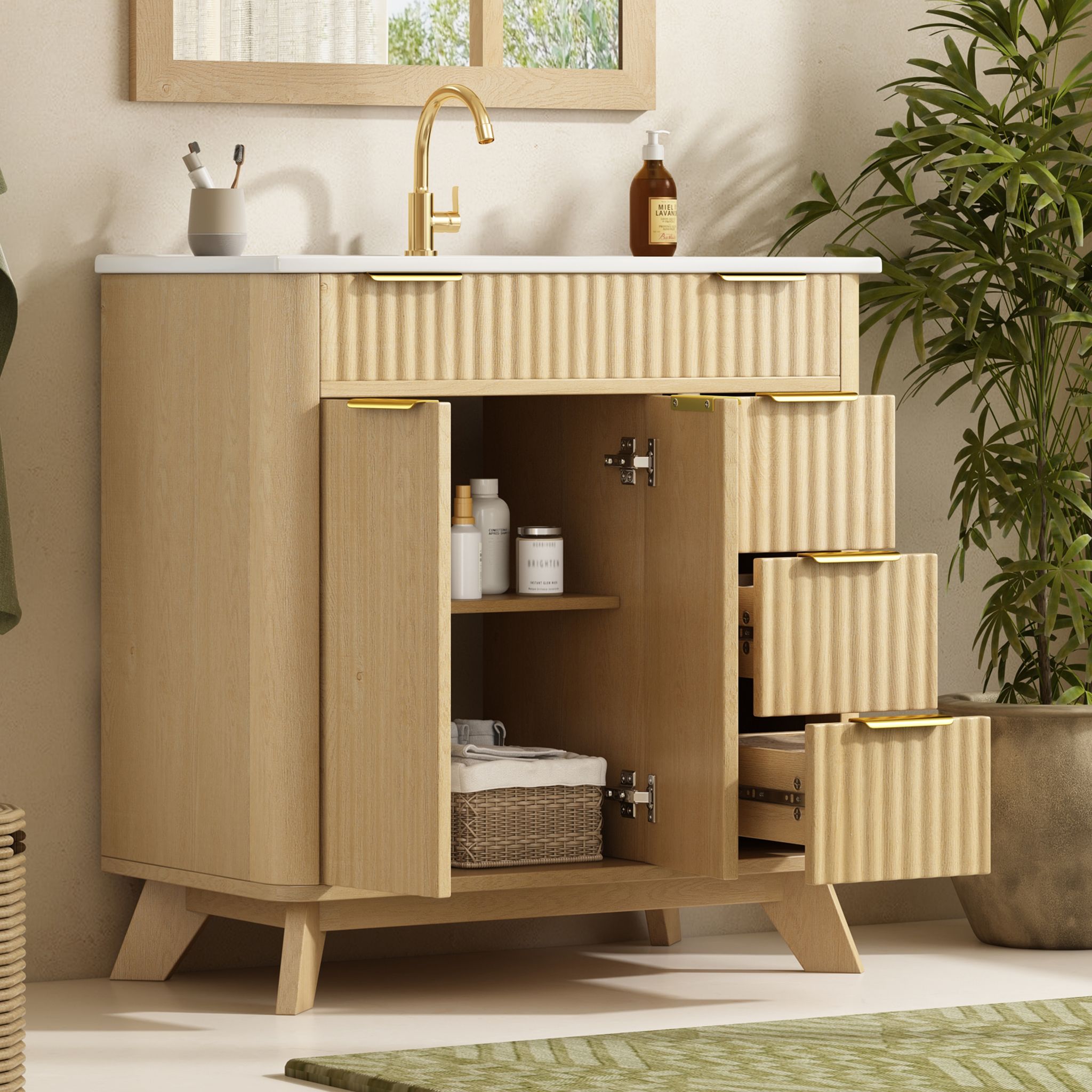 Freistehender Badezimmerschrank – 81x47x90 Cm – 45.5 Kg – Aus Mdf – Mit 3 Schubladen – Vielseitiger Großstauraum Mit – Stabiler Möbelkorpus Mit