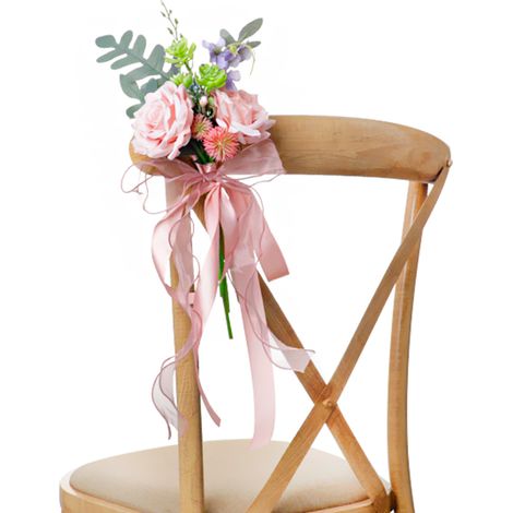 Blumendekorationen Für Den Traugang, Westliche Blumen Mit Chiffonbändern Für Die Stuhldekoration Bei Zeremonie Und Feier (221209qy08-3)