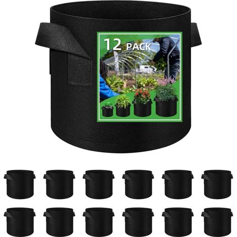 Cspartv (10 Gallonen) Packung Mit 12 X 37l Pflanzsäcken Aus Vliesstoff, Gartenpflanzensäcke, Atmungsaktive Blumentöpfe Aus Vliesstoff Mit Griffen, Blumen, Pflanzen