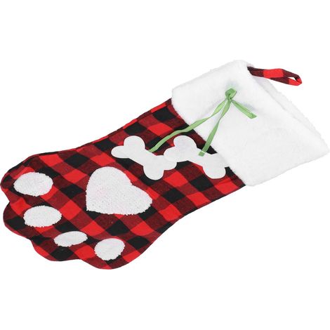 Hängender Weihnachtsstrumpf, Niedlicher Weihnachtsstrumpf Mit Pfotenabdruck, Geschenk Für Haustiere, Weihnachtsgeschenk Für Die Weihnachtsdekoration (schwarz-rot Kariert)